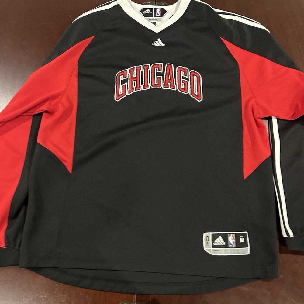 Adidas Chicago Bulls NBA Clima365 Long Sleeve Warm Up Jersey Black Red Size M